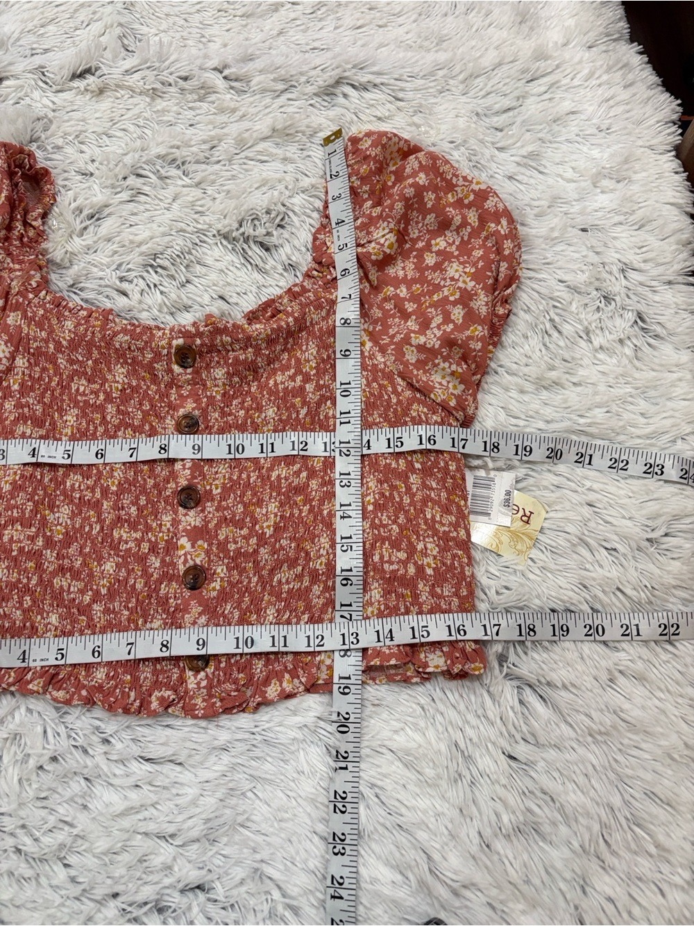 Rewind Smocked Floral Button Front Top – XL – NWT cropped length - Picture 10 of 16